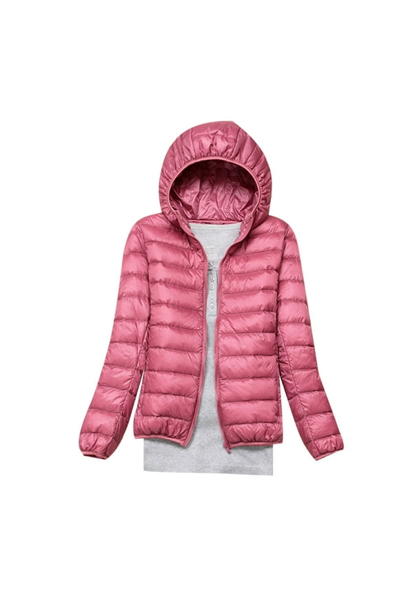 Women Packable Puffer Jacket Hooded Zip Up Lightweight Quilted Jackets Cropped Padded Coats Plus Size Winter Coat