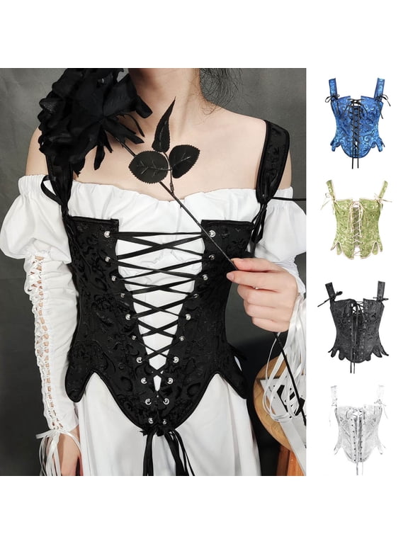 Women Renaissance Corset Lace Up Overbust Bustier Top Bodice Shapewear Pirate Costume Women