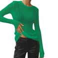 thumbnail image 1 of FNFYFH Women See Through Crew Neck Sheer Mesh Knitted Sweater Solid Basic Long Sleeve Loose Fit Knit Pullover Jumper Top, 1 of 6