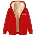 thumbnail image 1 of FNFYFH Women'Sweatshirt,Sherpa-Lined Hoodies Full Zip Up Thick Drawstring Fleece Lined Hooded Jacket Printing Solid Color Winter Coat with Pockets, 1 of 5