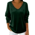 thumbnail image 1 of FNFYFH Women Velvet V Neck Shirt Long Sleeve Solid Casual Tee Tunic Tops Loose Fit Velour Blouse, 1 of 9
