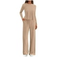 thumbnail image 1 of FNFYFH Women's 2 Piece Fleece Sweatsuit Outfit Long Sleeve Crewneck Pullover Sweatshirt Wide Leg Sweatpants Lounge Set, 1 of 9