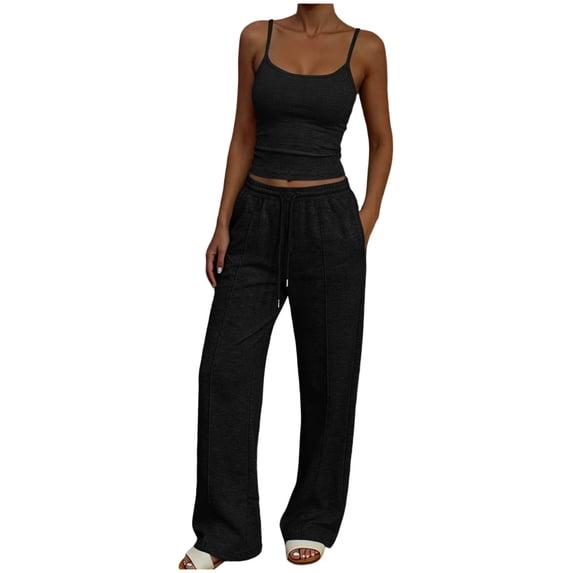 FNFYFH Women's 2 Piece Lounge Set Ribbed Tank Top and Wide Leg Sweatpants Tracksuit Comfy Matching Sets