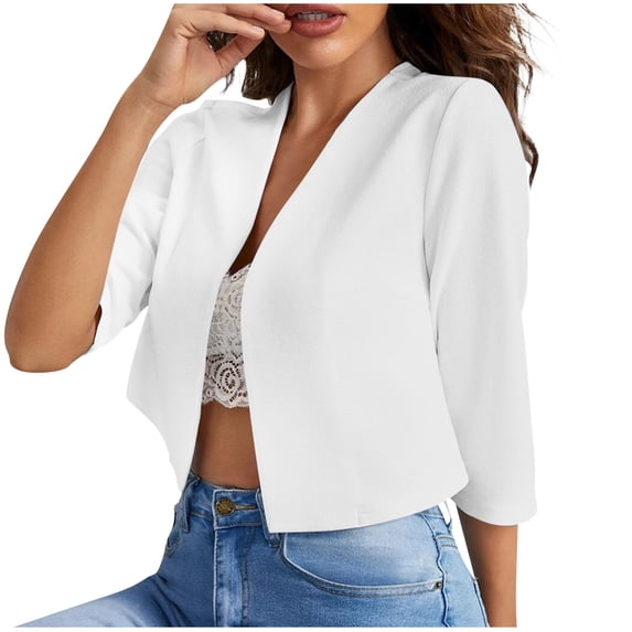 FNFYFH Women's 3/4 Sleeve Shrugs Open Front Cropped Cardigan Lightweight Cardigans
