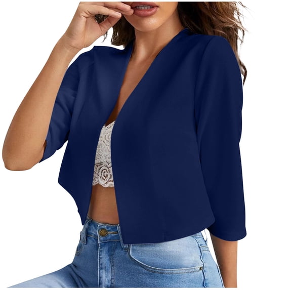 FNFYFH Women's 3/4 Sleeve Shrugs Open Front Cropped Cardigan Lightweight Cardigans