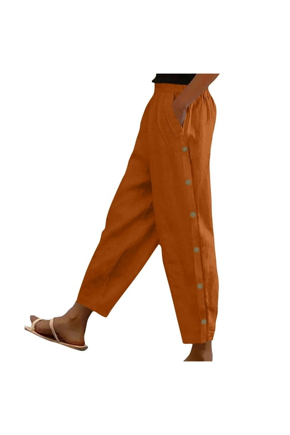 Women's Casual Lantern Tapered Harem Pants Loose Fit Side Button Ankle Lounge Trousers Summer Baggy Slacks with Pocket