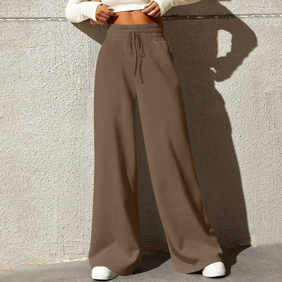 FNFYFH Women's Cotton Linen Pants Casual Drawstring Trousers Elastic Waist Loose Fit Straight Leg Vecation Long Pant Brown,XL