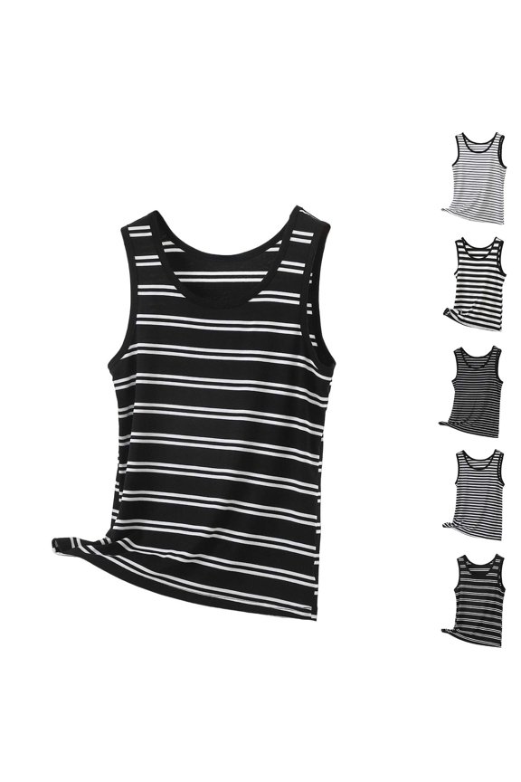 Women's Crew Neck Modal Striped Tank Top Flowy Loose Fit Sleeveless Summer Tops Shirts Lightweight Soft Undershirts