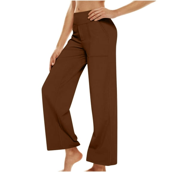 FNFYFH Women's Dress Pants Casual Elastic Flat Front Pant Wide Leg Elastic Waist Workout Offic Work Trousers Brown,XXL