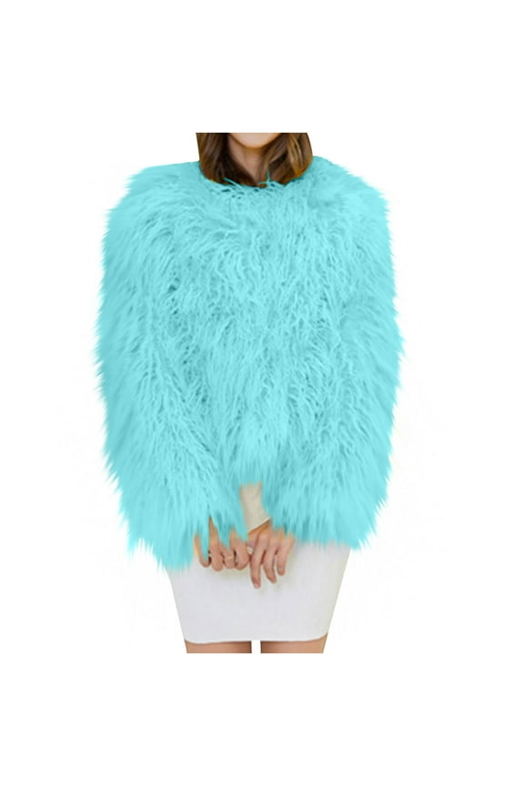 Women's Faux Fur Jackets Solid Cropped Shaggy Jackets Open Front Winter Fluffy Cardigan Outerwear Casual Plush Coats