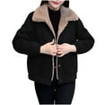 thumbnail image 1 of FNFYFH Women's Fleece Jacket Women Lapel Fuzzy Faux Fur Sherpa Lined Coat Plus Size Long Sleeve Warm Outerwear with Pockets, 1 of 3