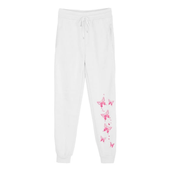 FNFYFH Women's Fleece Lined Joggers High Waisted Thermal Hiking Running Pants Cold Weather Printed Sweatpants with Pockets