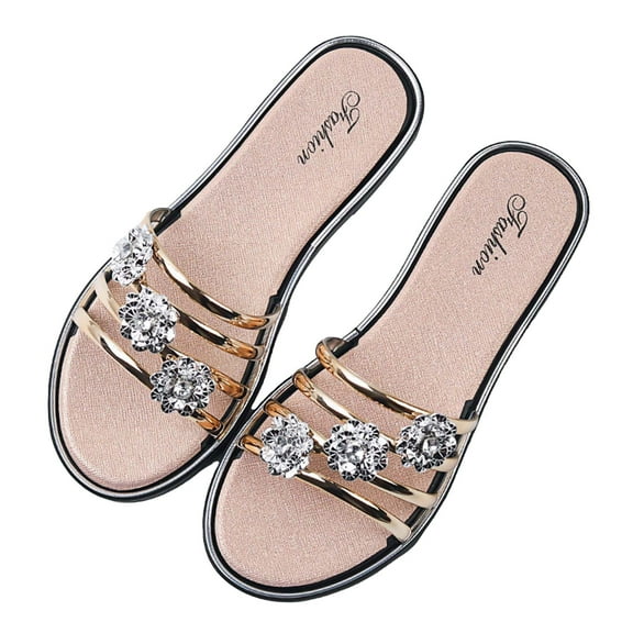 FNFYFH Women's Flower Slide Sandals Open Toe Slip On Flat Sandals Comfortable Strap Sandal Summer Beach Dress Shoes for Women.