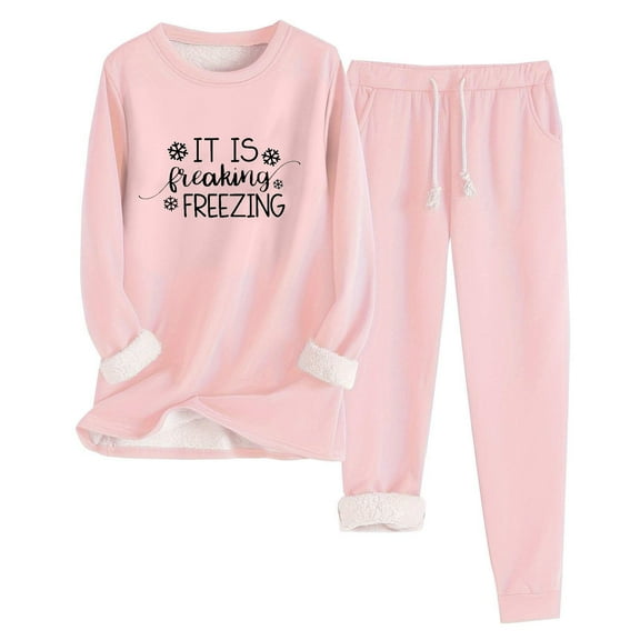 FNFYFH Women' s Fluffy Pajamas Set Fleece Pullover Pants Loose Plush Sleepwear 2 Piece Pjs Set Warm Loungewear Fuzzy
