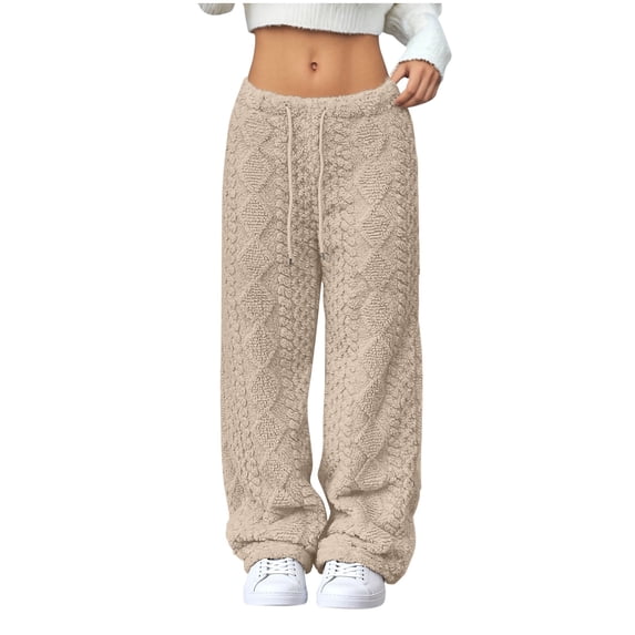 FNFYFH Women's Fuzzy Plush Pants Drawstring Waist Wide Leg Fleece Lounge Pants Winter Soft Cozy Low Rise Blanket Pants
