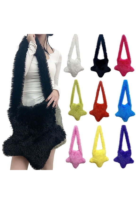 Women's Fuzzy Star Crossbody Tote Bags Furry Shoulder Bag Cute Purse Handbag