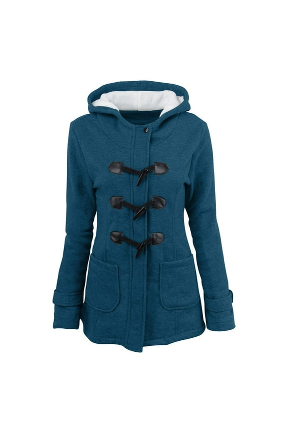 Women's Horn Button Fleece Jacket Cozy Plush Sherpa Lined Hooded Jacket Long Sleevee Fleece Lined Coats Warm Winter Coat With pockets