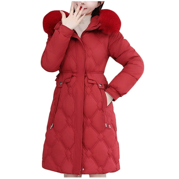 FNFYFH Women's Long Puffer Coat Winter Quilted Jackets Hooded Thicken Slim Fit Parka with Faux Fur Hood