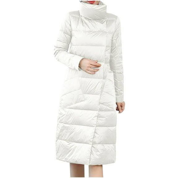 FNFYFH Women's Long Puffer Jackets Lightweight Quilted Jacket Stand Collar Reversible Outerwear Winter Warm Down Coat