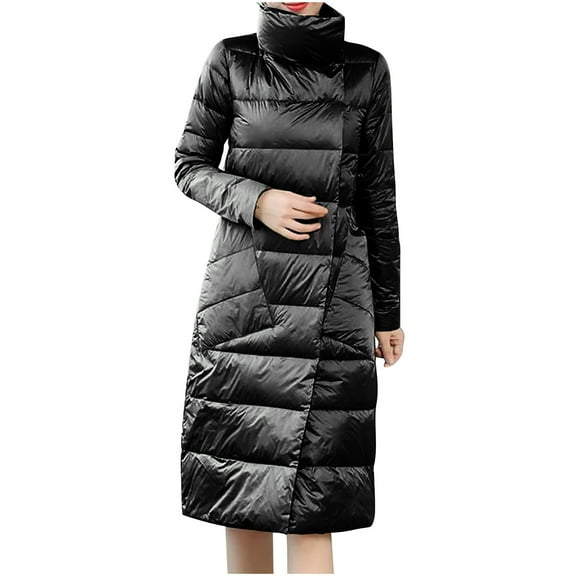 FNFYFH Women's Long Puffer Jackets Lightweight Quilted Jacket Stand Collar Reversible Outerwear Winter Warm Down Coat