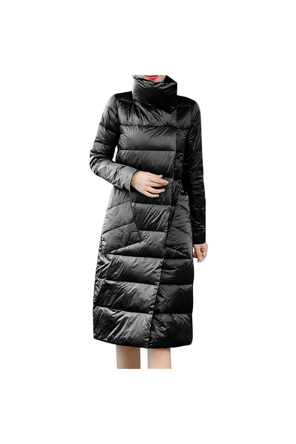Women's Long Puffer Jackets Lightweight Quilted Jacket Stand Collar Reversible Outerwear Winter Warm Down Coat