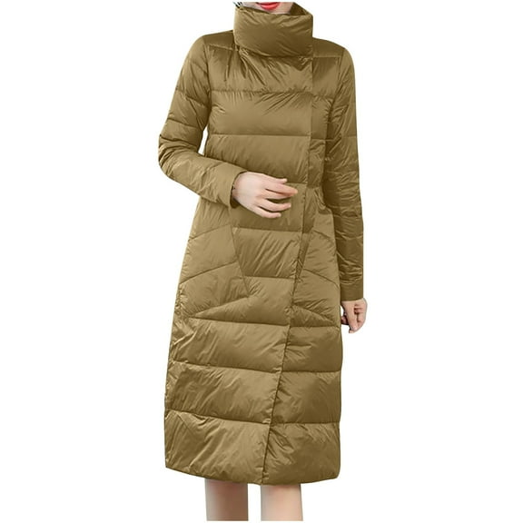 FNFYFH Women's Long Puffer Jackets Lightweight Quilted Jacket Stand Collar Reversible Outerwear Winter Warm Down Coat