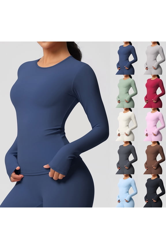 Women’s Long Sleeve Shirt Crew Neck Slim Fitted Gym Workout Shirts Quick Dry Athletic Base Layer