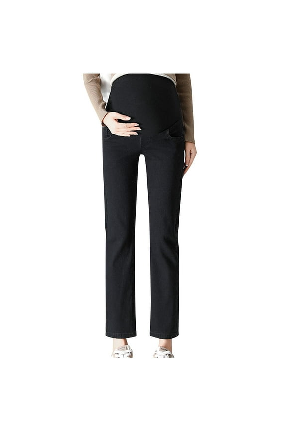 Women's Maternity Jeans Straight Leg Relaxed Fit Over Belly Pregnancy Denim Work Pants Maternity Clothes with Pockets