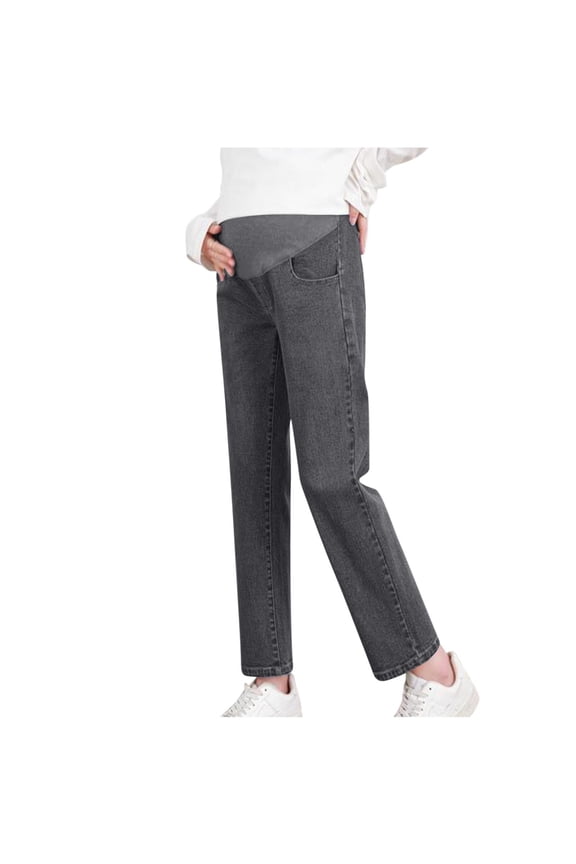 Women's Maternity Jeans Straight Legs Relaxed Fit Over Belly Comfy Stretch Pregnancy Denim Pants with Pockets