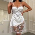thumbnail image 1 of FNFYFH Women's Mesh Floral Embroidery Lace Trim Sheer Chemise Sleep Dresses Babydoll Nightgown Satin Slip Dress with Thong, 1 of 7