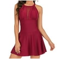 thumbnail image 1 of FNFYFH Women's One Piece Swim Dress High Neck Swimsuit Tummy Control Halter Modest Skirt Bathing Suits Long Swimdress, 1 of 5