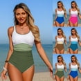 thumbnail image 1 of FNFYFH Women's One Piece Swimsuit Adjustable Strap Bathing Suit Color Block Ribbed High Cut Swimsuits, 1 of 8