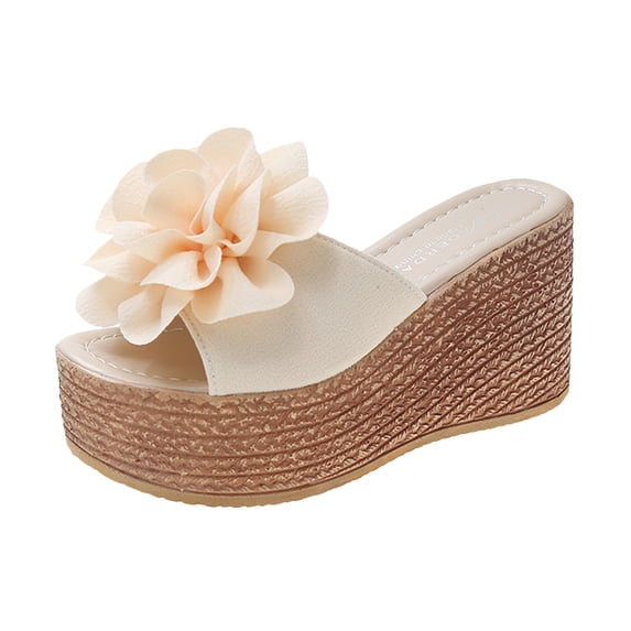 FNFYFH Women's Platform Espadrille Slide Sandals Bowknot Wedge Sandals Slip On Open Toe High Heels Casual Summer Dress Shoes