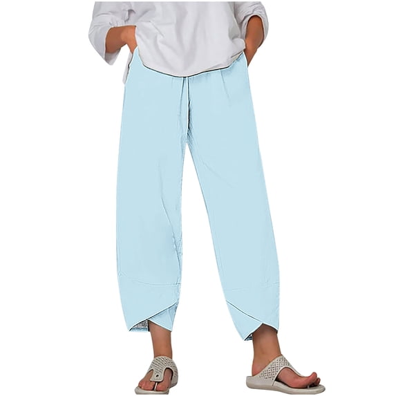 FNFYFH Women's Plus Size Capri Pants Summer Palazzo Harem Pants Casual Ankle Length Trouser Baggy Slacks with Pockets