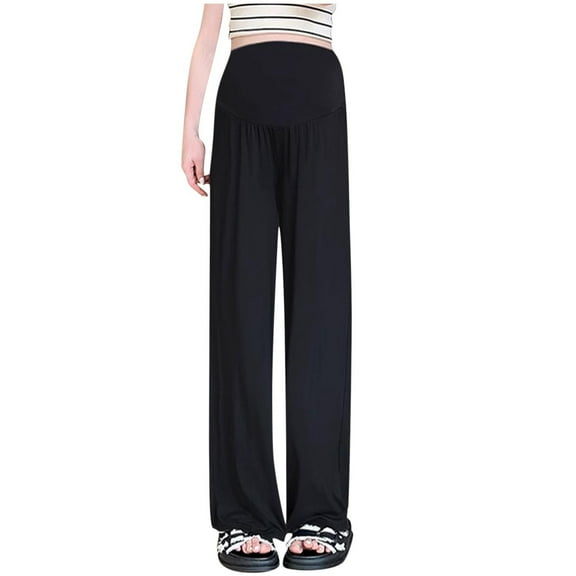 FNFYFH Women's Plus Size Maternity Pants Over The Belly Pregnancy Pants Stretchy Loose Wide Leg Lounge Pajama with Pockets