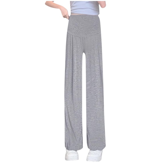 FNFYFH Women's Plus Size Maternity Pants Over The Belly Pregnancy Pants Stretchy Loose Wide Leg Lounge Pajama with Pockets