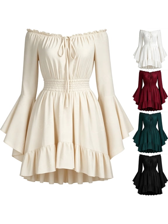 Women's Renaissance Fairy Dress Short 2026 Summer Cottagecore Peasant Mini A Line Dresses