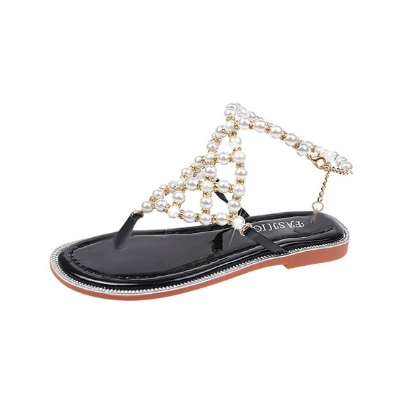 FNFYFH Women's Rhinestone Flat Sandals T-Strap Thong Sandals Summer Flat Sandals Flip Flop Sandals for Women
