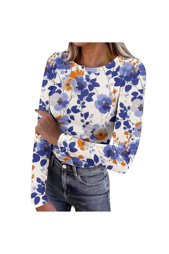 Women's Ribbed Long Sleeve Tops Crew Neck Slim Fit Undershirts Knit Basic Casual Stretch Layering Tee Shirts