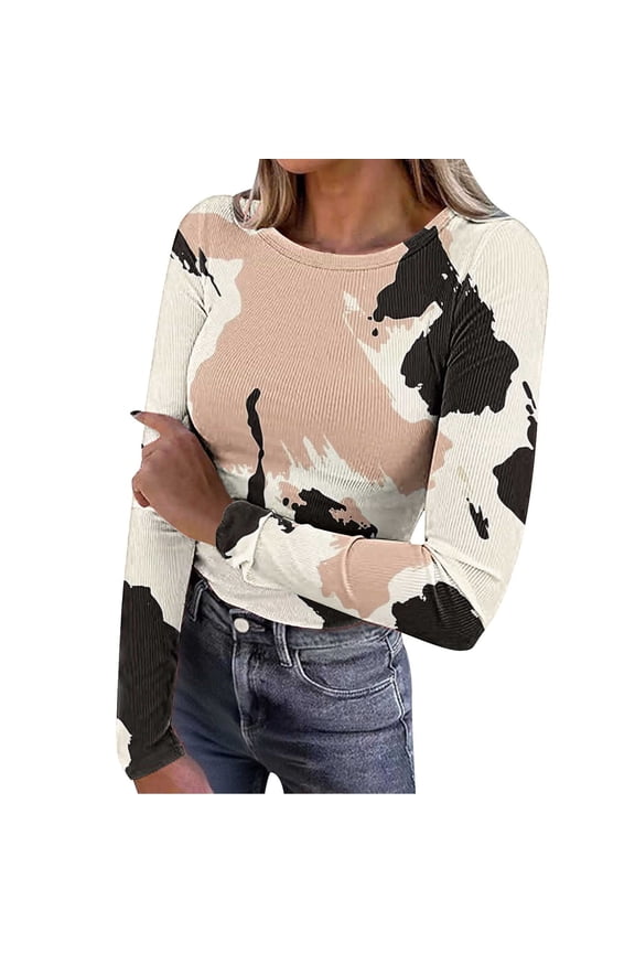 Women's Ribbed Long Sleeve Tops Crew Neck Slim Fit Undershirts Knit Basic Casual Stretch Layering Tee Shirts