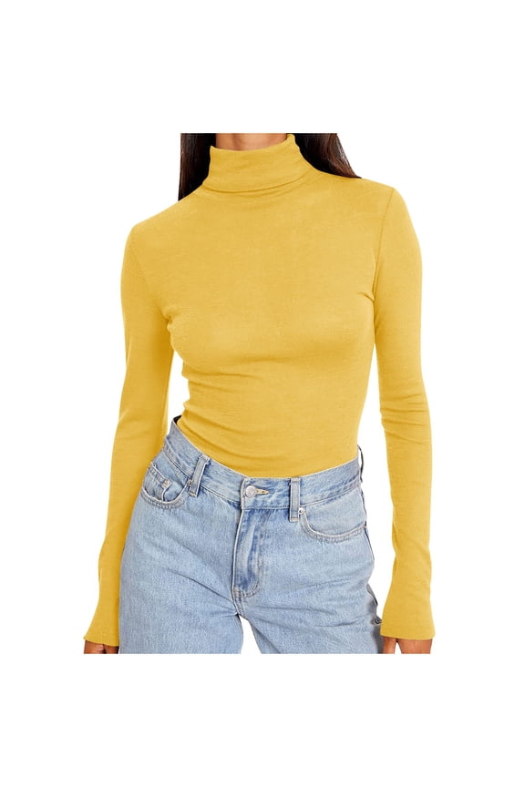 Women's Ribbed Long Sleeve Turtleneck Top Plus Size Base Layer Shirt Lightweight Slim Fit Sweater