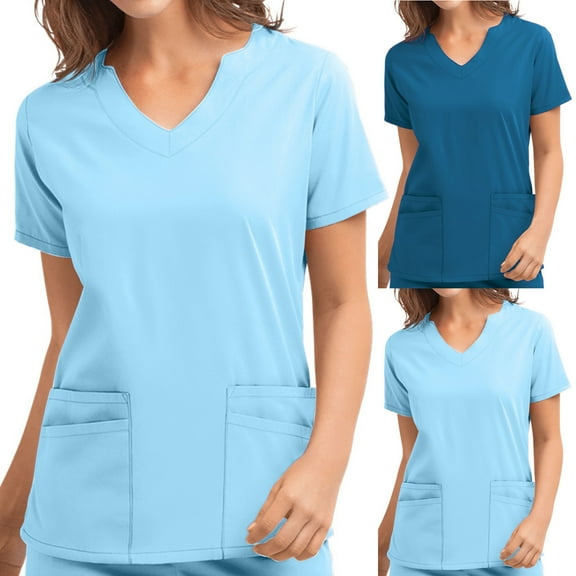 FNFYFH Women's Scrub Top V Neck Modern Classic Fit with Pockets Ultra Soft and 2-Way Stretch