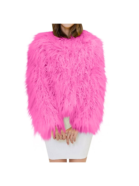Women's Shaggy Coat Solid Faux Fur Jacket Long Sleeve Plush Cropped Jackets Warm Winter Cardigan Outerwear
