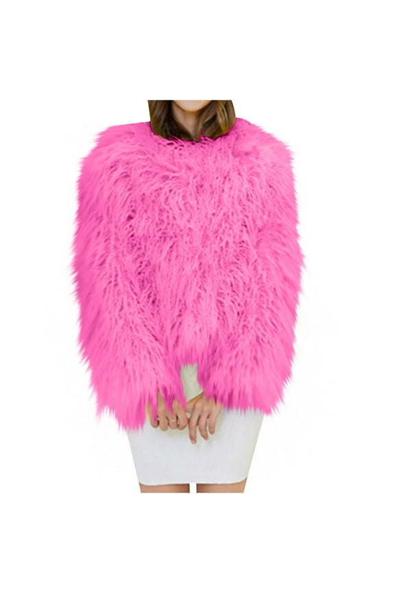 Women's Shaggy Coat Solid Faux Fur Jacket Long Sleeve Plush Cropped Jackets Warm Winter Cardigan Outerwear