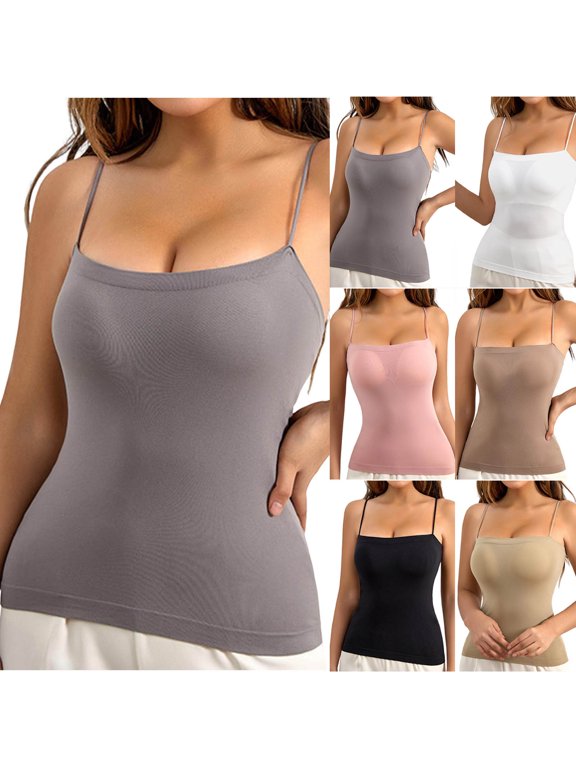FNFYFH Women's Shapewear Tank Tops with Built in Bra Scoop Neck Tummy Control Smoothing Cami Shaping Camisole