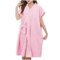 thumbnail image 1 of FNFYFH Women's Short Sleeve Bathrobes Soft Coral Fleece Robe Super Absorbent Knee Length Bath Robes Comfy Fall Loungewear, 1 of 4