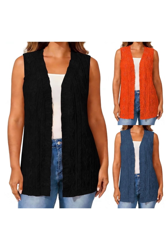 Women's Sleeveless Open Front Cardigan Vest Plus Size Cardigan Sweaters Soft Knit Office Duster Vests