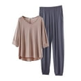 thumbnail image 1 of FNFYFH Women's Soft Modal Pajama Set Short Sleeve T-Shirt and Pant Sleepwear Set V Neck 2 Piece Sets Sets Lounge Sets Casual Loose Loungewear, 1 of 5