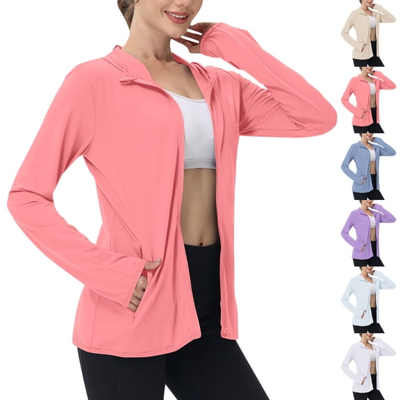 FNFYFH Women's Sun Protection Clothing Plus Size Lightweight UPF 50+ Zip Up Jacket Hoodie Long Sleeve Sun Cover Up Shirt