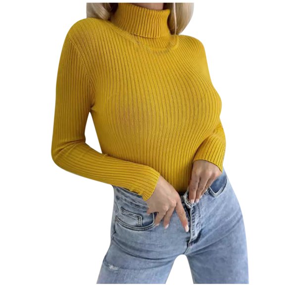 FNFYFH Women's Turtleneck Sweater Long Sleeve Ribbed Knitted Sweaters Solid Color Pullover Winter Warm Soft Basic Shirts